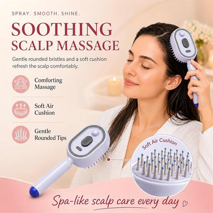 2026 All in One Misting Aqua Detangler Brush Electric Spray Air Cushion Massage Comb Self-Clean Liquid Water Mister Spray Bottle Hair Brush Scalp Oil Applicator Steam Wet Curly Wavy Hairbrush (Purple)