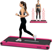 2-In-1 Walking Pad Treadmill with Vibration Plates, Compact under Desk Walking Pad with Remote Control, LED Display, Non-Slip Belt, Quiet 1.0HP Motor for Home or Office Workout (Pinks)