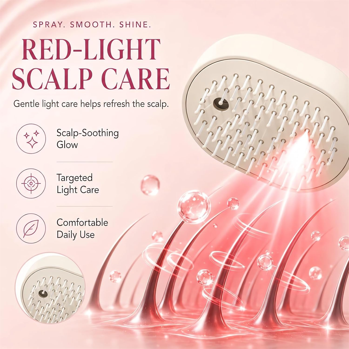 2026 All in One Misting Aqua Detangler Brush Electric Spray Air Cushion Massage Comb Self-Clean Liquid Water Mister Spray Bottle Hair Brush Scalp Oil Applicator Steam Wet Curly Wavy Hairbrush (Purple)