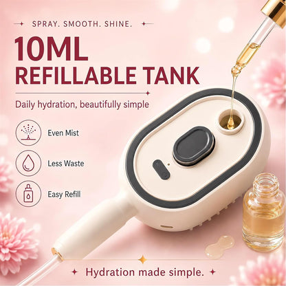2026 All in One Misting Aqua Detangler Brush Electric Spray Air Cushion Massage Comb Self-Clean Liquid Water Mister Spray Bottle Hair Brush Scalp Oil Applicator Steam Wet Curly Wavy Hairbrush (Purple)