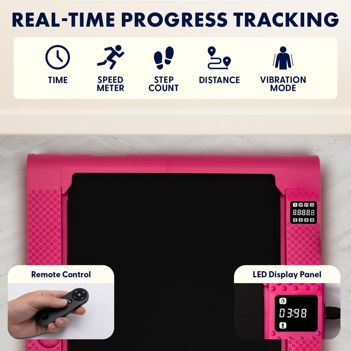 2-In-1 Walking Pad Treadmill with Vibration Plates, Compact under Desk Walking Pad with Remote Control, LED Display, Non-Slip Belt, Quiet 1.0HP Motor for Home or Office Workout (Pinks)