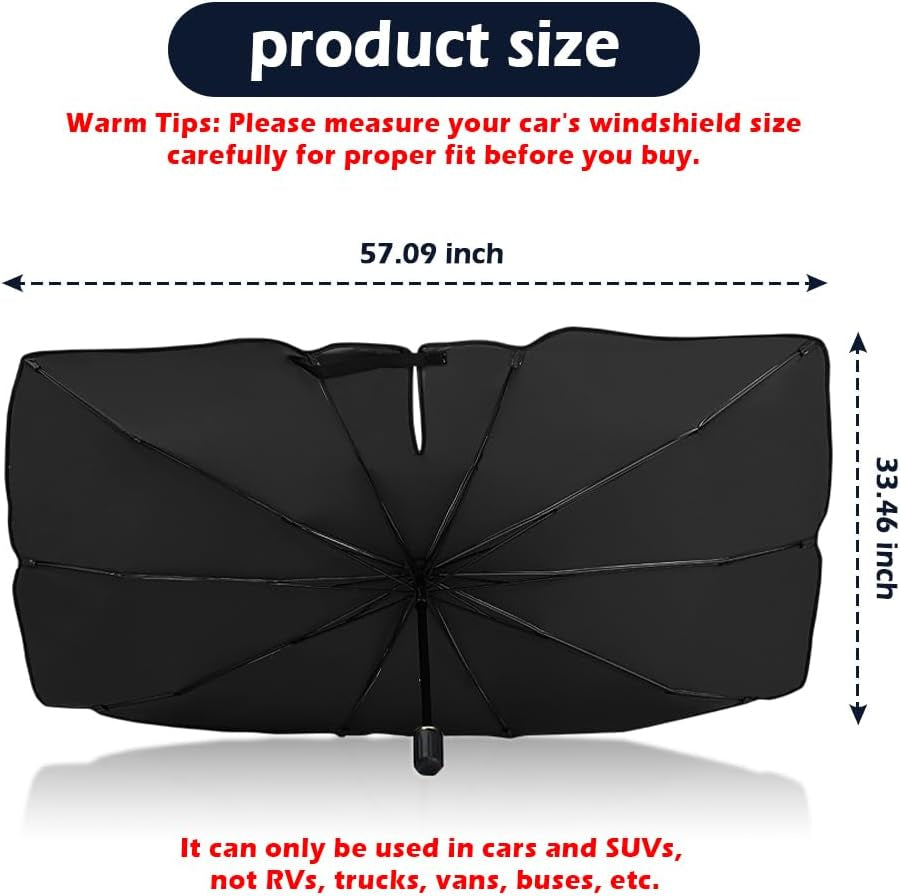 [2026 Upgrade] Car Windshield Sun Shade,Foldable Car Shade Umbrella for Blocking Sunlight & Insulating Heat,Portable Windshield Cover Sun Shades Cars Accessories for Cars Suvs (L: 57.09"X33.46")