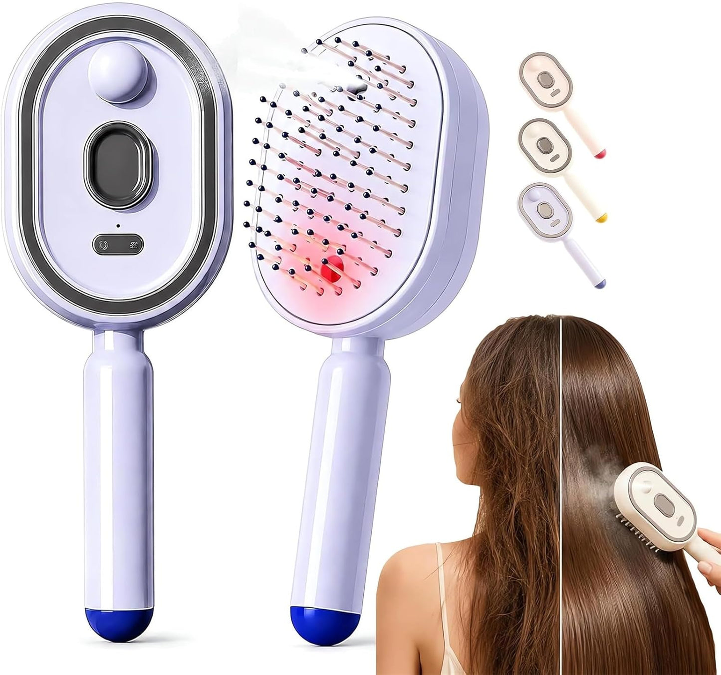 2026 All in One Misting Aqua Detangler Brush Electric Spray Air Cushion Massage Comb Self-Clean Liquid Water Mister Spray Bottle Hair Brush Scalp Oil Applicator Steam Wet Curly Wavy Hairbrush (Purple)