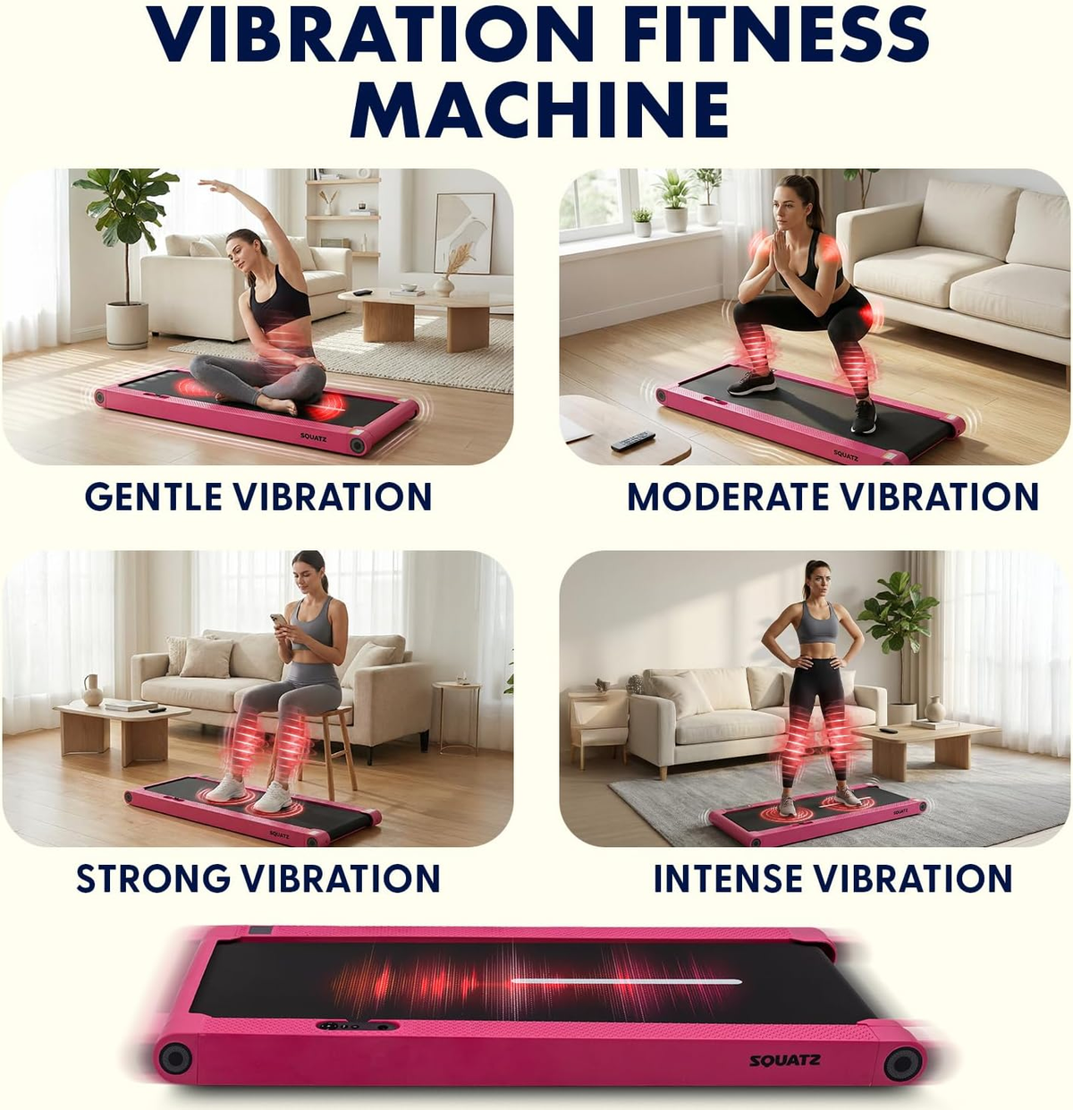 2-In-1 Walking Pad Treadmill with Vibration Plates, Compact under Desk Walking Pad with Remote Control, LED Display, Non-Slip Belt, Quiet 1.0HP Motor for Home or Office Workout (Pinks)